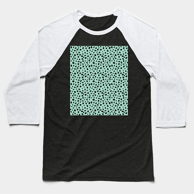 Dalmatian Animal Print Spots Black Mint Green Polka Dots Baseball T-Shirt by squeakyricardo